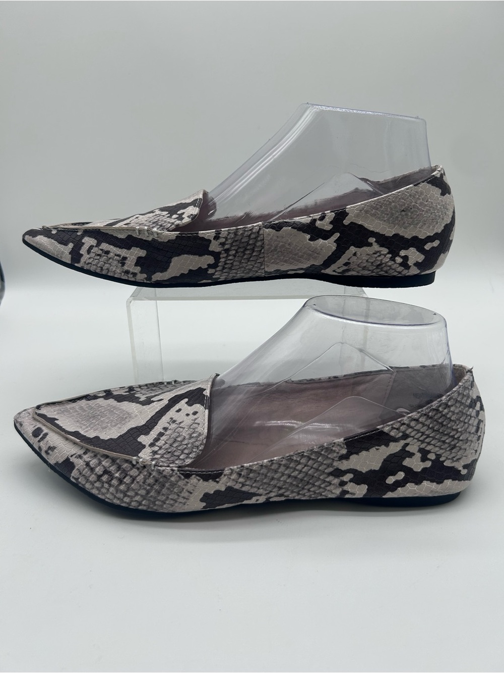 Madden Girl Snake-Print Pointed Toe Flats in Gray and Black